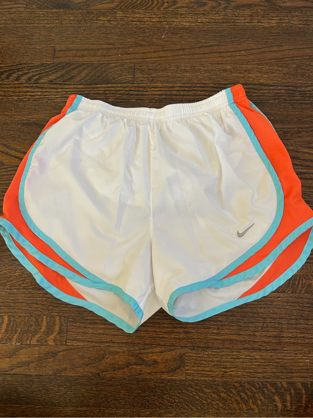 Nike Women’s White Athletic Shorts with Coral & Teal Trim